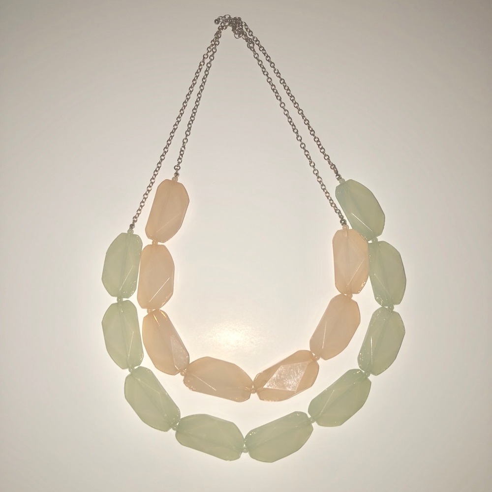 Beige and light green opaque stone necklace